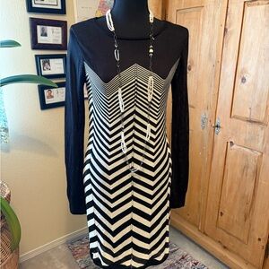 Trina Turk Monochrome Chevron Long Sleeve Dress